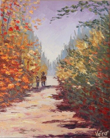 Painting titled "Promenade avec gran…" by Véronique Lauron, Original Artwork, Oil
