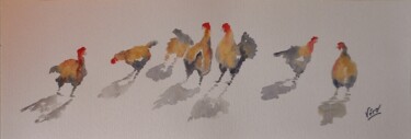 Peinture intitulée "Les 7 poules" par Véronique Lauron, Œuvre d'art originale, Aquarelle