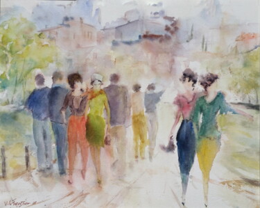 Pintura intitulada "Promenade" por Véronique Le Forestier, Obras de arte originais, Aquarela