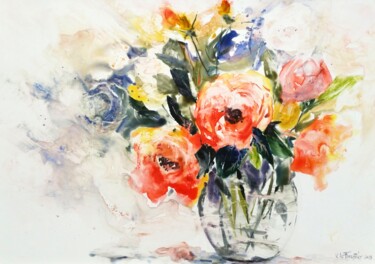 Peinture intitulée "Bouquet sur papier…" par Véronique Le Forestier, Œuvre d'art originale, Aquarelle