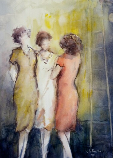 Painting titled "A trois" by Véronique Le Forestier, Original Artwork, Watercolor