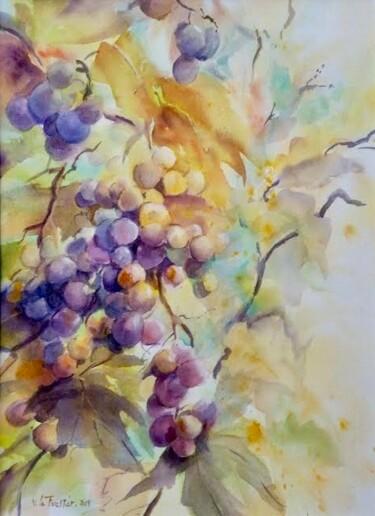 Pintura titulada "Raisins joyeux" por Véronique Le Forestier, Obra de arte original, Acuarela