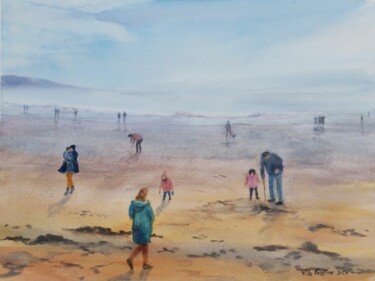 Peinture intitulée "plage de Dinard" par Véronique Le Forestier, Œuvre d'art originale, Aquarelle