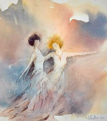 Painting titled "Dansons" by Véronique Le Forestier, Original Artwork, Watercolor
