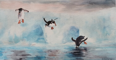Peinture intitulée "Il sautent" par Véronique Le Forestier, Œuvre d'art originale, Aquarelle