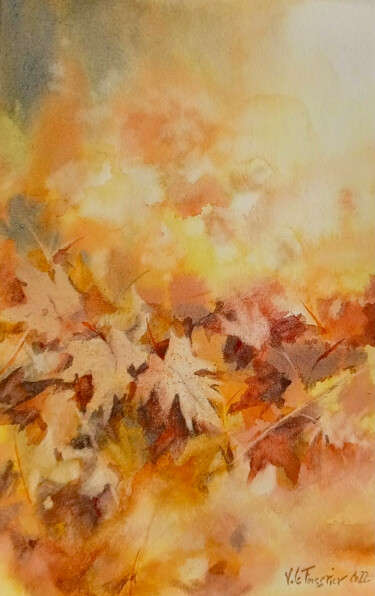 Peinture intitulée "Feuilles à l'automne" par Véronique Le Forestier, Œuvre d'art originale, Aquarelle