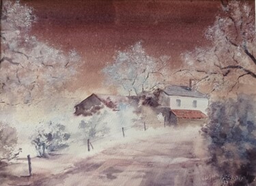 Painting titled "Neige de nuit" by Véronique Le Forestier, Original Artwork, Watercolor