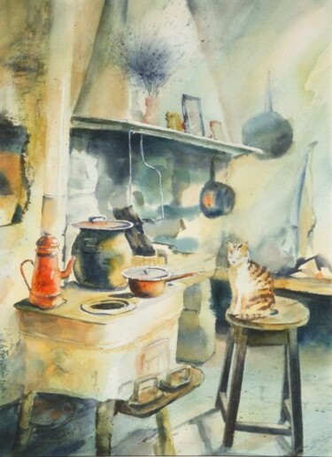 Painting titled "Le bonheur du chat" by Véronique Le Forestier, Original Artwork