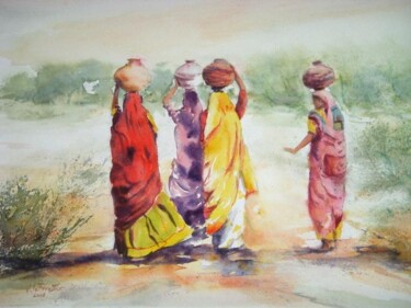 Schilderij getiteld "indiennes" door Véronique Le Forestier, Origineel Kunstwerk