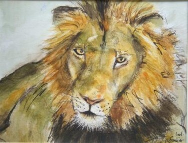 Painting titled "Lion au re pos" by Véronique Le Forestier, Original Artwork
