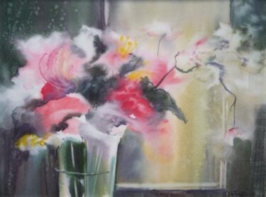 Painting titled "Fleurs devant..." by Véronique Le Forestier, Original Artwork