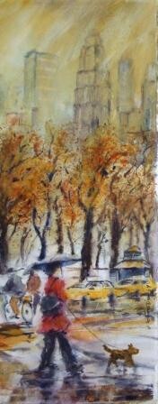 Peinture intitulée "Automne à N.Y" par Véronique Le Forestier, Œuvre d'art originale