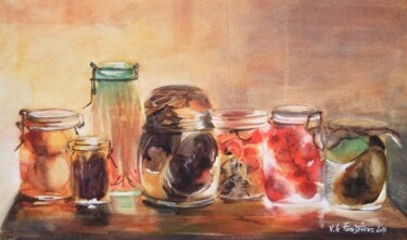 Painting titled "Conserves" by Véronique Le Forestier, Original Artwork, Watercolor