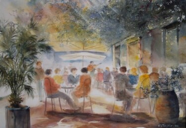 Malerei mit dem Titel "Restaurant" von Véronique Le Forestier, Original-Kunstwerk