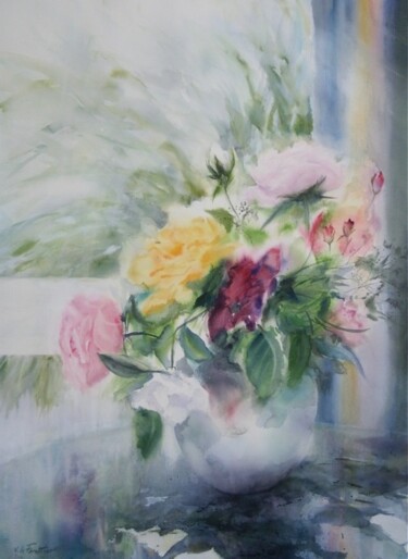 Painting titled "Des roses pour toi" by Véronique Le Forestier, Original Artwork