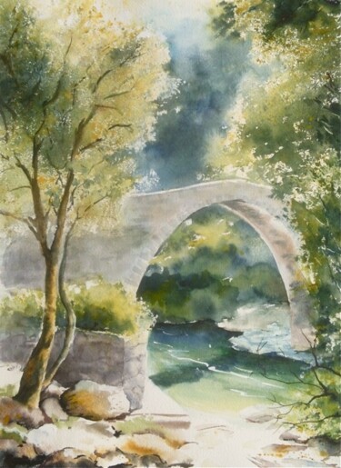 Peinture intitulée "Pont Corse" par Véronique Le Forestier, Œuvre d'art originale