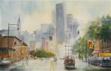 Painting titled "Vers Manhattan" by Véronique Le Forestier, Original Artwork