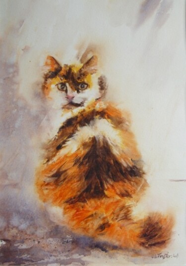 Painting titled "Chat 3 couleurs" by Véronique Le Forestier, Original Artwork