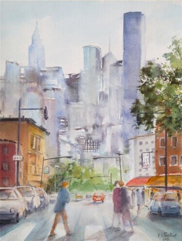 Painting titled "Route de Manhattan" by Véronique Le Forestier, Original Artwork