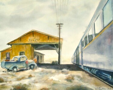 Peinture intitulée "Arrivée du train" par Véronique Le Forestier, Œuvre d'art originale