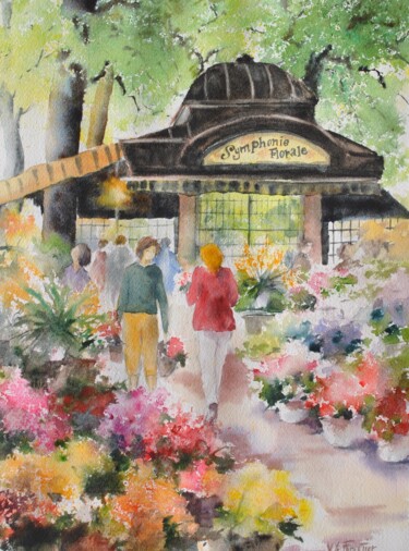 Peinture intitulée "Marché aux fleurs" par Véronique Le Forestier, Œuvre d'art originale