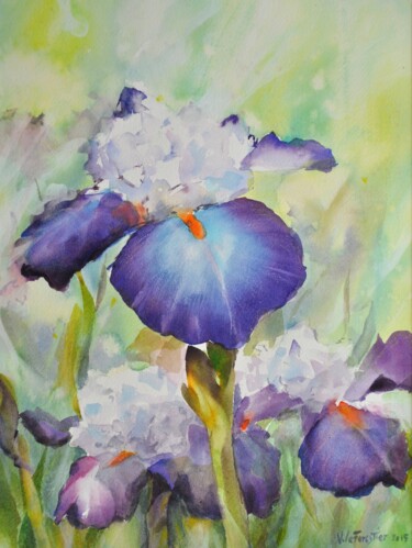 Ζωγραφική με τίτλο "iris-bleu." από Véronique Le Forestier, Αυθεντικά έργα τέχνης
