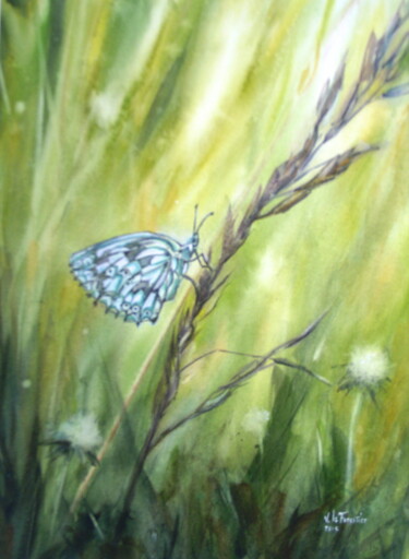 Peinture intitulée "papillon-perche.jpg" par Véronique Le Forestier, Œuvre d'art originale, Aquarelle