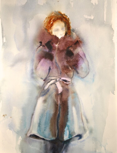 Painting titled "Dans son col" by Véronique Le Forestier, Original Artwork, Watercolor