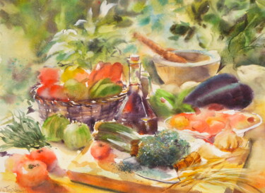 Painting titled "legumes" by Véronique Le Forestier, Original Artwork, Watercolor