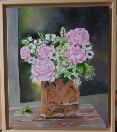 Painting titled "Bouquet de pivoines…" by Veronique Lemercier, Original Artwork, Acrylic