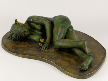 Sculpture intitulée "La fille aux Rudbec…" par Véronique Lopez-Boiteux, Œuvre d'art originale, Terre cuite