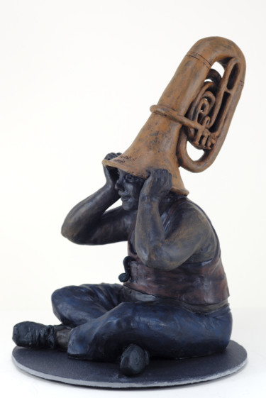 Sculptuur getiteld "Le Tubiste" door Véronique Lopez-Boiteux, Origineel Kunstwerk, Terra cotta