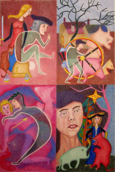 Les animaux refont surface. Dessin intitulée "Les animaux refont…" par Véronique Lorimier, Œuvre d'art originale, Crayon