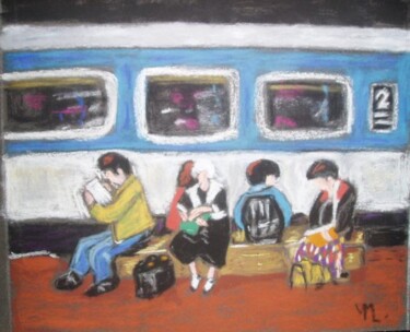 Peinture intitulée "A la gare" par Véronique Martin, Œuvre d'art originale