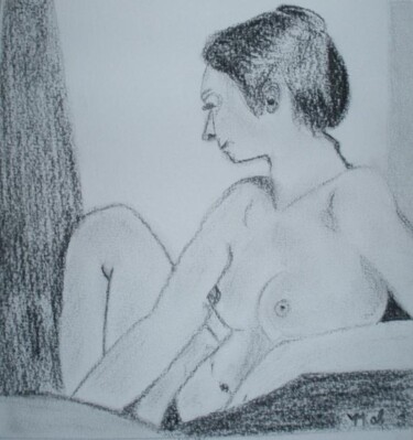 Peinture intitulée "Femme accoudée" par Véronique Martin, Œuvre d'art originale