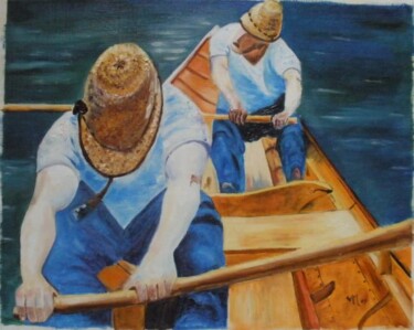Peinture intitulée "Hommes dans la barq…" par Véronique Martin, Œuvre d'art originale