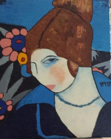 Painting titled "Femme en bleu" by Véronique Martin, Original Artwork, Oil