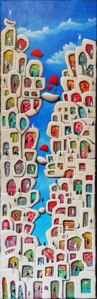 Painting titled "Avec vue sur le ciel" by Véronique Merlault Peytour, Original Artwork, Acrylic Mounted on Wood Stretcher fr…