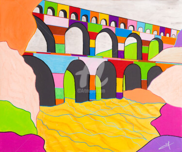 Painting titled "PONT DU GARD" by Veronique Naffetat, Original Artwork, Acrylic