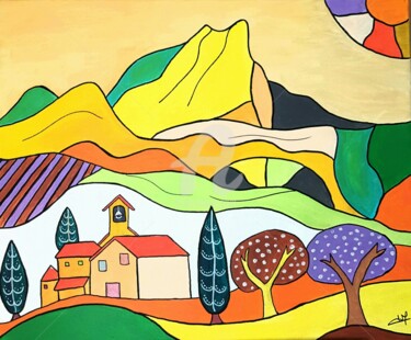 Painting titled "LA SAINTE VICTOIRE 2" by Veronique Naffetat, Original Artwork, Acrylic