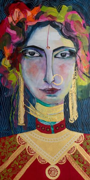 Painting titled "Durga la guerrière" by Véronique Piaser-Moyen, Original Artwork, Acrylic Mounted on Wood Stretcher frame
