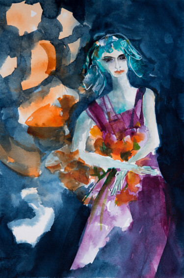 Peinture intitulée "Femme Blues 11" par Véronique Piaser-Moyen, Œuvre d'art originale, Aquarelle