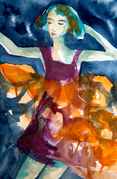 Peinture intitulée "Femme Blues13" par Véronique Piaser-Moyen, Œuvre d'art originale, Aquarelle