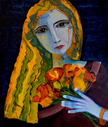 Peinture intitulée "Madone" par Véronique Piaser-Moyen, Œuvre d'art originale, Huile Monté sur Châssis en bois