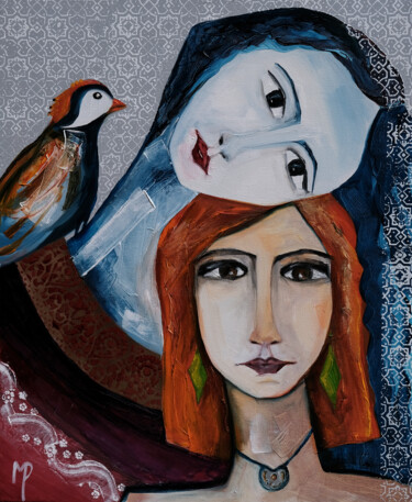 Painting titled "La consolante 02" by Véronique Piaser-Moyen, Original Artwork, Oil Mounted on Wood Stretcher frame