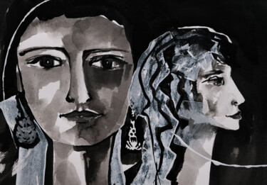 Картина под названием "Deux soeurs" - Véronique Piaser-Moyen, Подлинное произведение искусства, Чернила