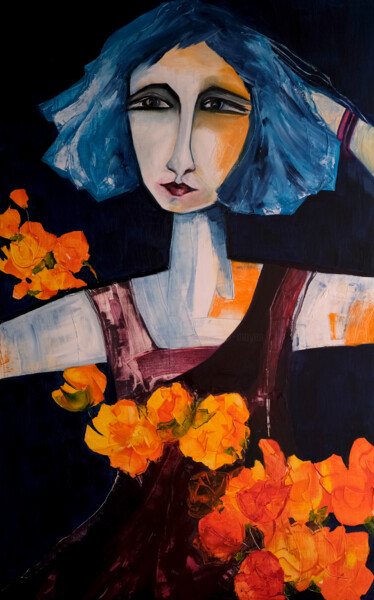 Peinture intitulée "Femme blues 38- Les…" par Véronique Piaser-Moyen, Œuvre d'art originale, Huile