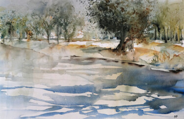 Malarstwo zatytułowany „Lac des Landes” autorstwa Véronique Piaser-Moyen, Oryginalna praca, Akwarela