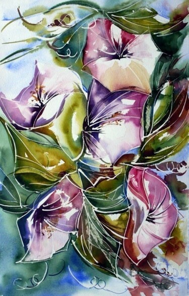 "Hibiscus roses" başlıklı Tablo Véronique Piaser-Moyen tarafından, Orijinal sanat, Suluboya