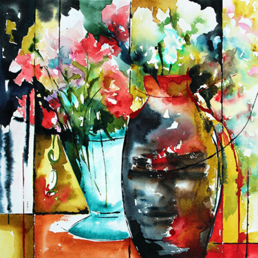 Peinture intitulée "Deux vases 02" par Véronique Piaser-Moyen, Œuvre d'art originale, Aquarelle